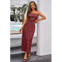 Red Bohemian Bandeau Floral Print Maxi Dress