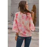 Red Tie Dye V Neck Top