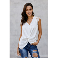 White Lace Cap Sleeve Twisted Knot Top