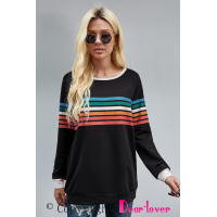 Rainbow Print Black Long Sleeve Top