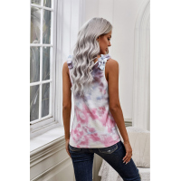 Pink Tie Dye Ruffled V-Neck Tank