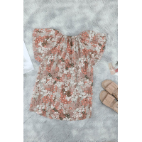 Khaki V-neck Short Sleeve Fashion Print Fantasy Fluttering Blouse