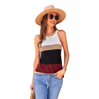 Wine Red Color Block Knitted Tank Top