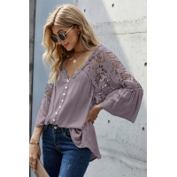 Purple Crochet Lace Button Top