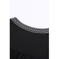 Black Long Sleeves Front Embroidery Blouse