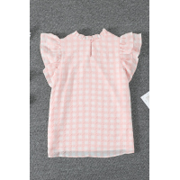 Pink Plaid Ruffled Short Sleeves Tee