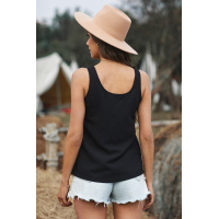 Black Button Textured Cotton Tank Top