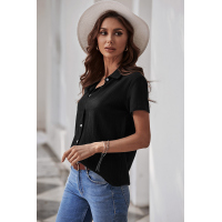 Black Textured Short Sleeve Top