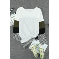 Green Stylish Colorblock Splicing Stripes Top