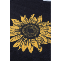 Sunflower Print Black Knit Top