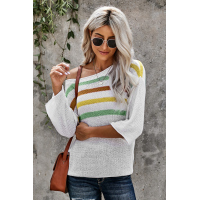 Multicolor Stripes Print White Knit Top