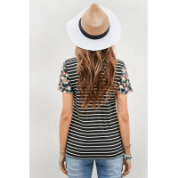 Floral Sleeves Striped T-shirt