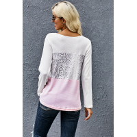 Crisscross V Neck Snake Print Colorblock Long Sleeve Top