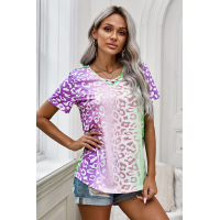 Purple Ombre Crisscross V Neck Printed T-shirt