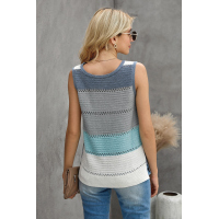 Sky Blue Color Block Knitted Tank Top