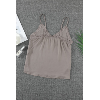 Apricot V-Neck Ruffle Adjustable Spaghetti Strap Tank Top