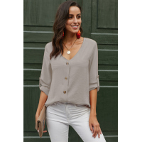 Apricot Button Detail Roll Up Sleeve Blouse