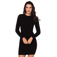 Black Slouchy Cable Sweater Dress