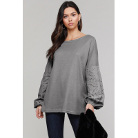 Gray Loose Casual Puffy Sleeve Top