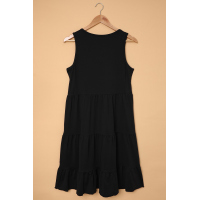 Black Scoop Neck Sleeveless Smocked Tank Dress