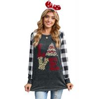 Plaid Christmas Print Long Sleeve Top