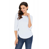 White Button Slit Detail Long Sleeve Top