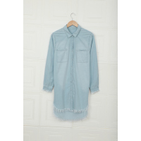 Sky Blue Denim Long Sleeve Shirt Dress