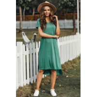 Green Casual Short Sleeve T-shirt Midi Dress with High Splits