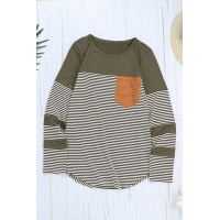 Green Pinstripe Patch Pocket Top