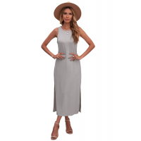 Apricot Side Slit Sleeveless Midi Dress