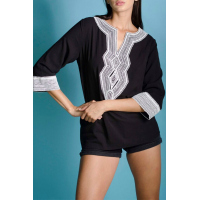 Black Summer Boho Embroidered V Neck Loose Blouse