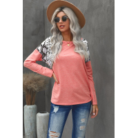 Pink Long Sleeve Top With Leopard Snakeskin Print