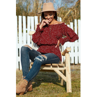 Red Polka Dot Off Shoulder Ruffle Long Sleeve Top