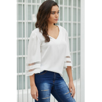 White Flare Sleeve V Neck Loose Blouse