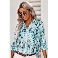 Blue Wild Snake Print Shirt with Pockets