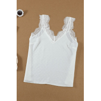 White Eyelash V Neck Cami Tank Top