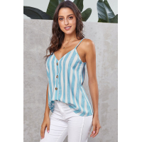 Sky Blue Button Up V Neck Strappy Shirt Cami Top