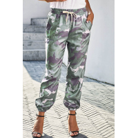 Green Elastic Waist Neon Camo Joggers