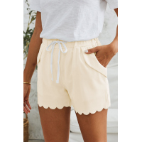 Beige Casual Drawstring Pocket Shorts