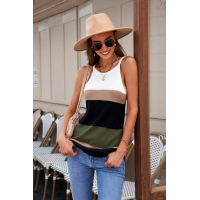 Green Color Block Knitted Tank Top