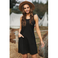 Black Sleeveless Pocketed Casual Swing Mini Dress