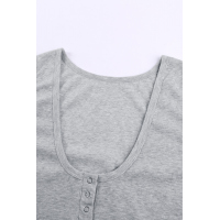 Gray Sleeveless Scoop Neck Button Tank Top