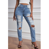 Light Blue Ripped Straight Leg Jeans