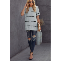 Gray Tie-dye Stripe Casual T-Shirt