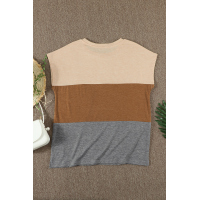 Brown Colorblock Pocketed Cap Sleeve Top