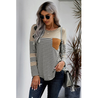 Khaki Pinstripe Patch Pocket Top