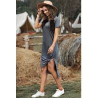 Gray Casual Short Sleeve T-shirt Midi Dress with High Splits