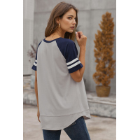 Gray Color Block Contrast Short Sleeve T-shirt