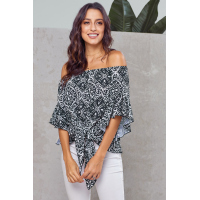 Black Bohemian Floral Print Off The Shoulder Blouse