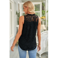 Black Lace Hollow Out Sleeveless T-Shirt